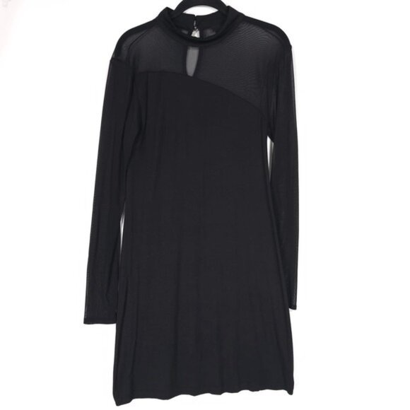 Revolve H:OURS Cherise Asymmetrical Mesh Mini Dress Black LARGE Long Sleeve - Picture 5 of 10